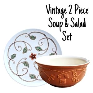 Vintage Pfaltzgraff Mission Flower Coupe Soup & Salad 2 Piece Set